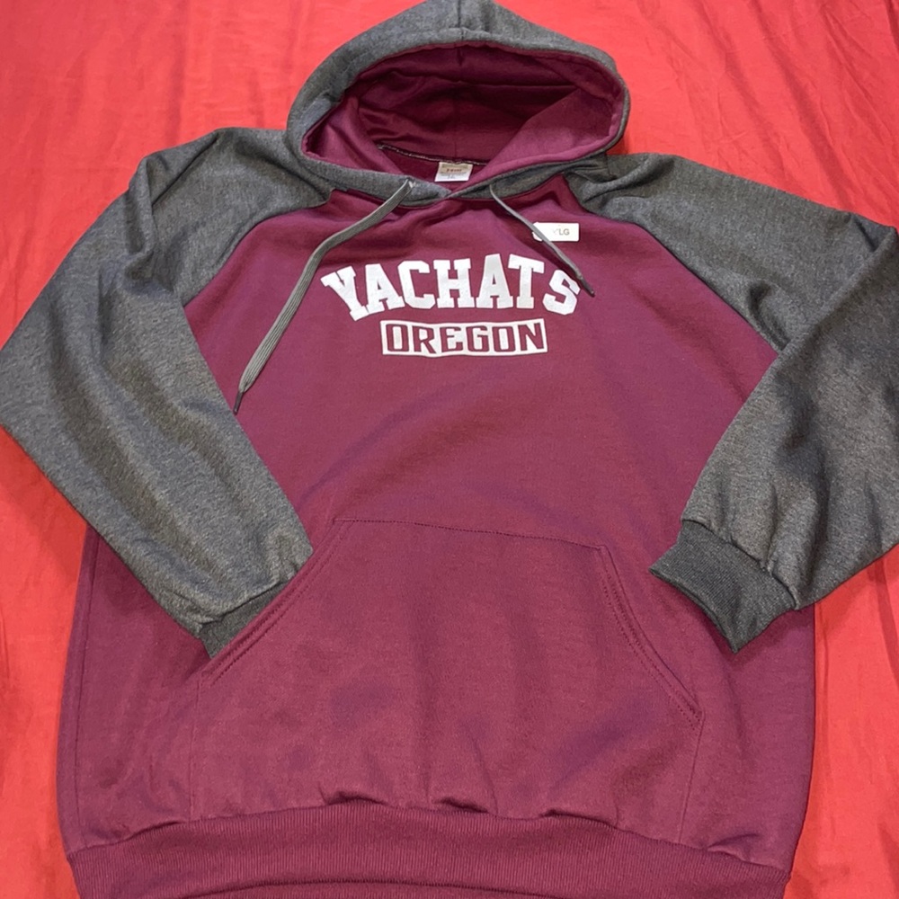 Yachats Oregon 2 toned (Maroon/Grey) Pocketed Hoodie Size XXL